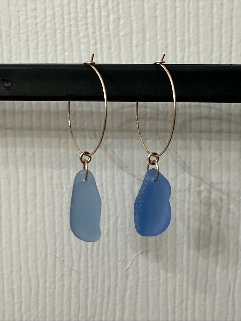 14k Gold-Filled Earrings Hoops Blue Seaglass Beachy Handmade 2” NWOT